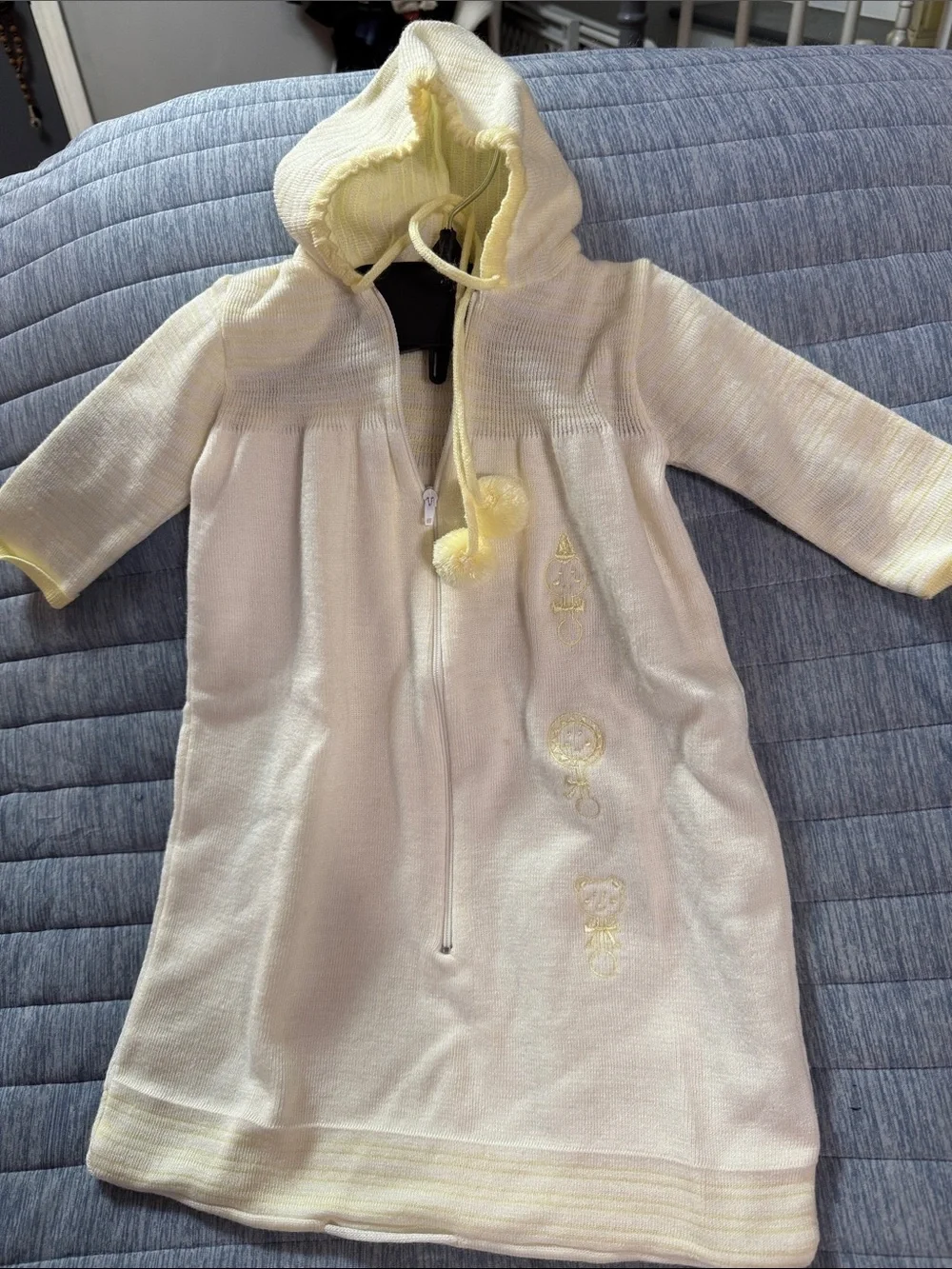 Baby Hooded Zip Sleep Sack in Cream with Light Yellow Trim